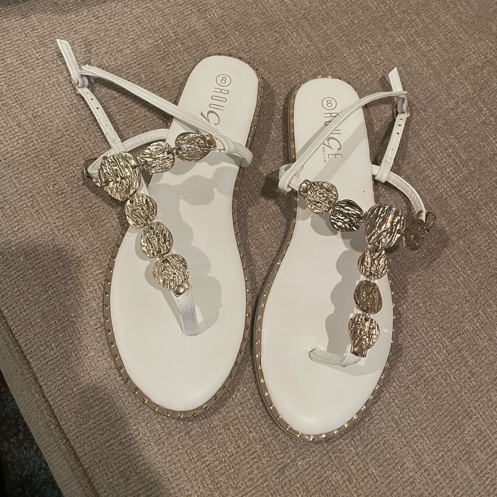 Rouje White and Gold Crystal Sandals